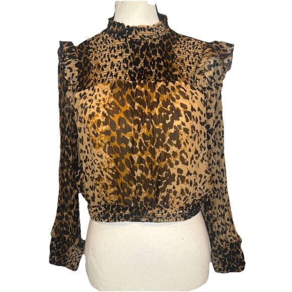 FREE PEOPLE Roma Leopard Print Ruffle Blouse Tie Back Blouse Top Size XS - Picture 1 of 11